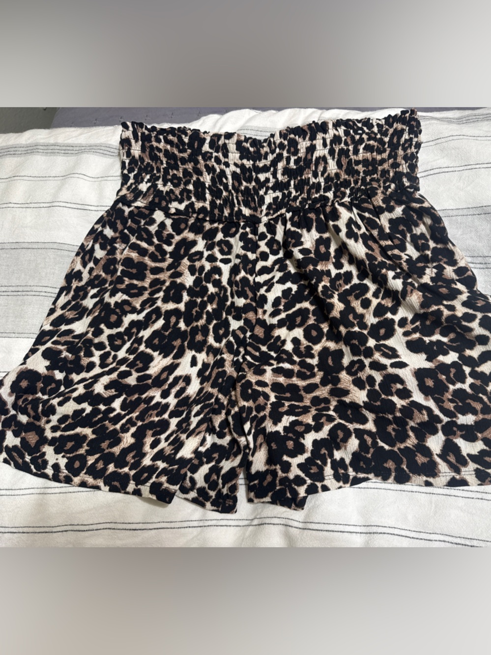 Leopard Print Smocked Waist Shorts - Neutral Tones